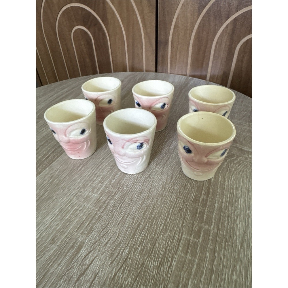 RARE Vintage Man in the Moon 6 Tea Cups  Made in Japan Anthropomorphic Faces